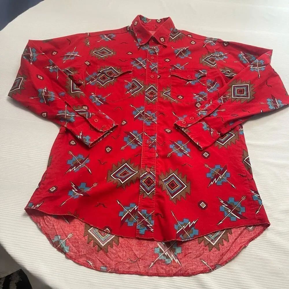 Wrangler Cowboy Cut Regular Fit X-Long Tails VTG Western Button Down Shirt 16-33